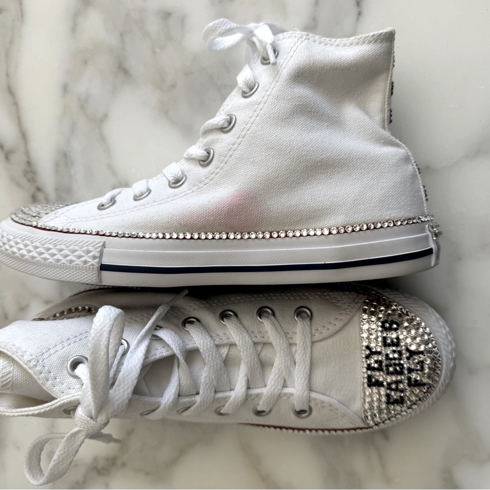 Converse Sneakers White Rhinestone Gems Kids Sneakers Hannah Fly Eagles Fly - Picture 11 of 15